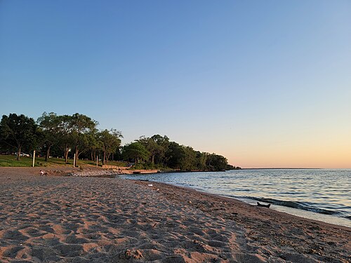 Public beach and rose garden at Lakeview Park in Lorain Ohio