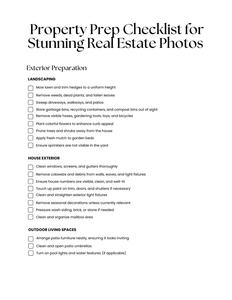 Property prep checklist page — exterior preparation